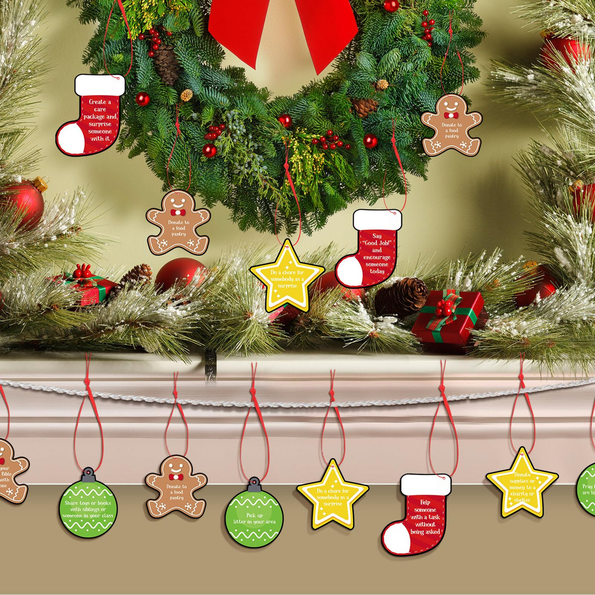 Soulchen 24 piezas de adornos de hombre de jengibre para árbol de Navidad con cuerdas rojas
