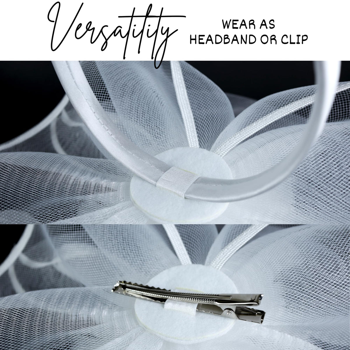Needzo White Floral Feather Mesh Fascinator Headband Hair Clip One Size