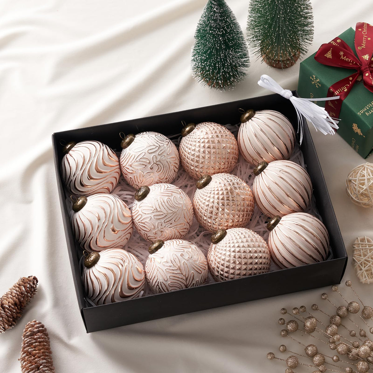 12 piezas de adornos navideños rosas, bolas inastillables para decoración navideña