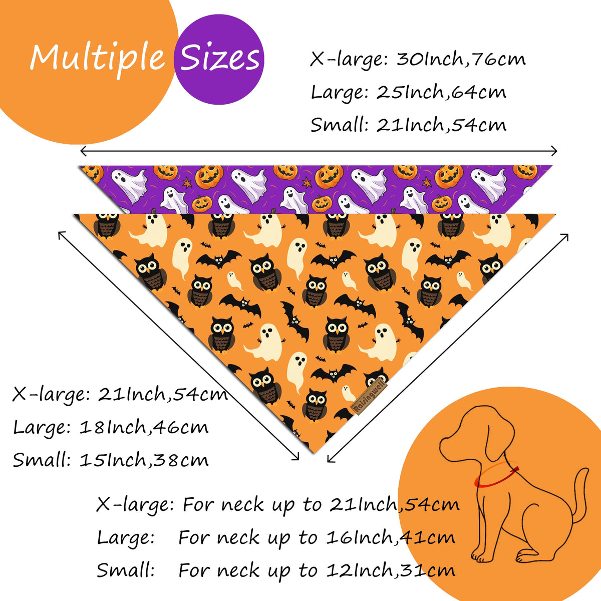 Bandana para perro Raisingwell Halloween N.Helloween, 1 paquete, talla grande