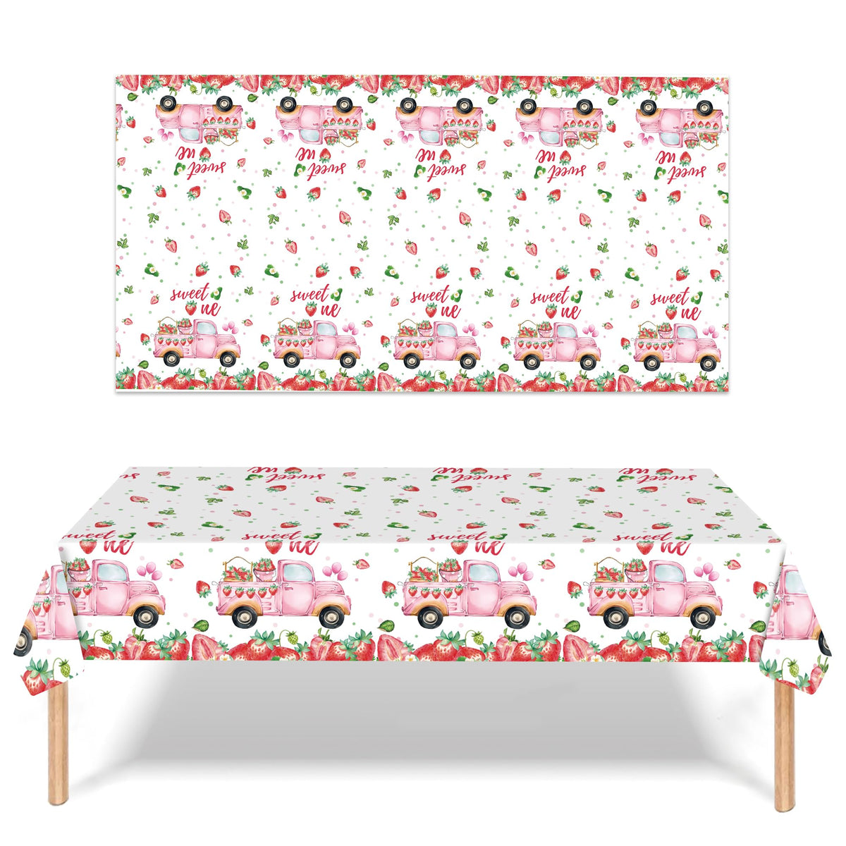 Mantel de plástico para fiestas PHOGARY, diseño de fresas, 3 piezas, rosa, 108 x 54 pulgadas