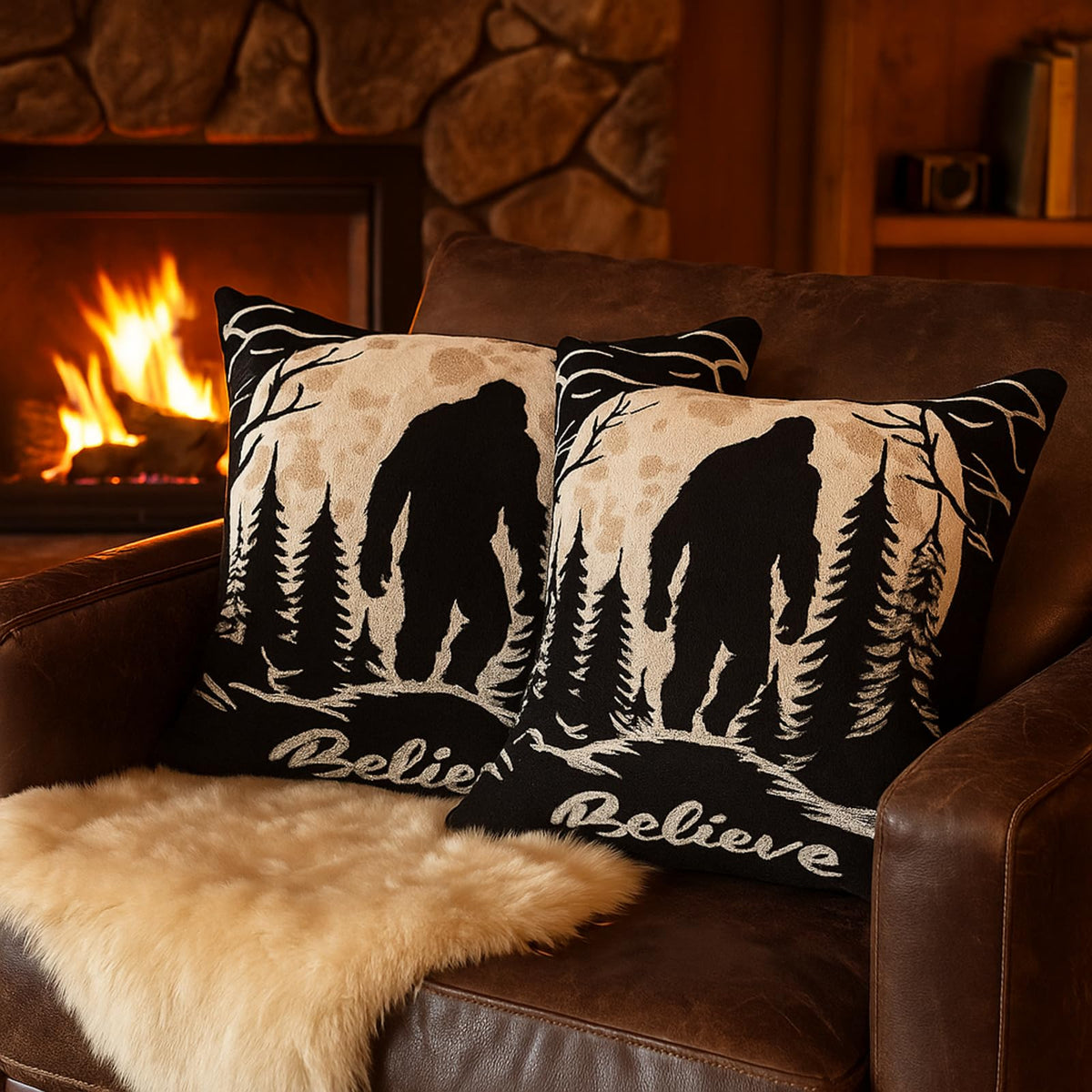 Juego de 2 fundas de almohada navideñas Burbell Bigfoot negras de 18x18