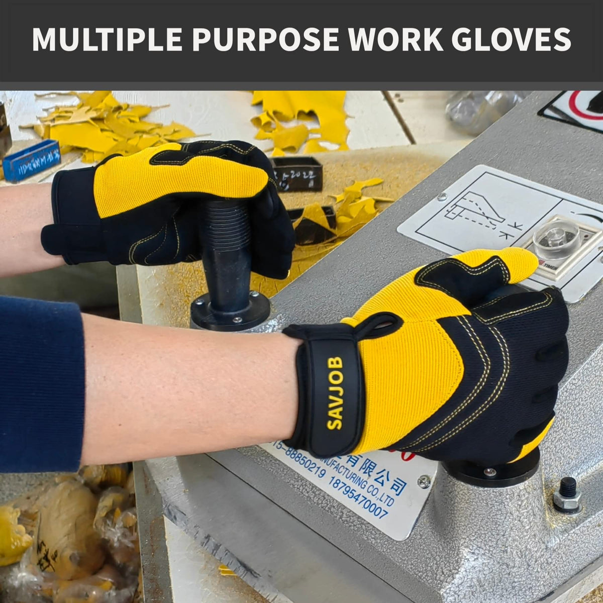 SAVJOB Women's Light-Duty Work Gloves Faux Leather Yellow Size Small