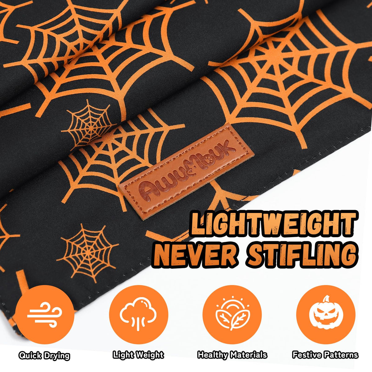 Paquete de 2 bandanas reversibles para perro de Halloween Awumbuk, diseño de calabaza y telaraña, color negro