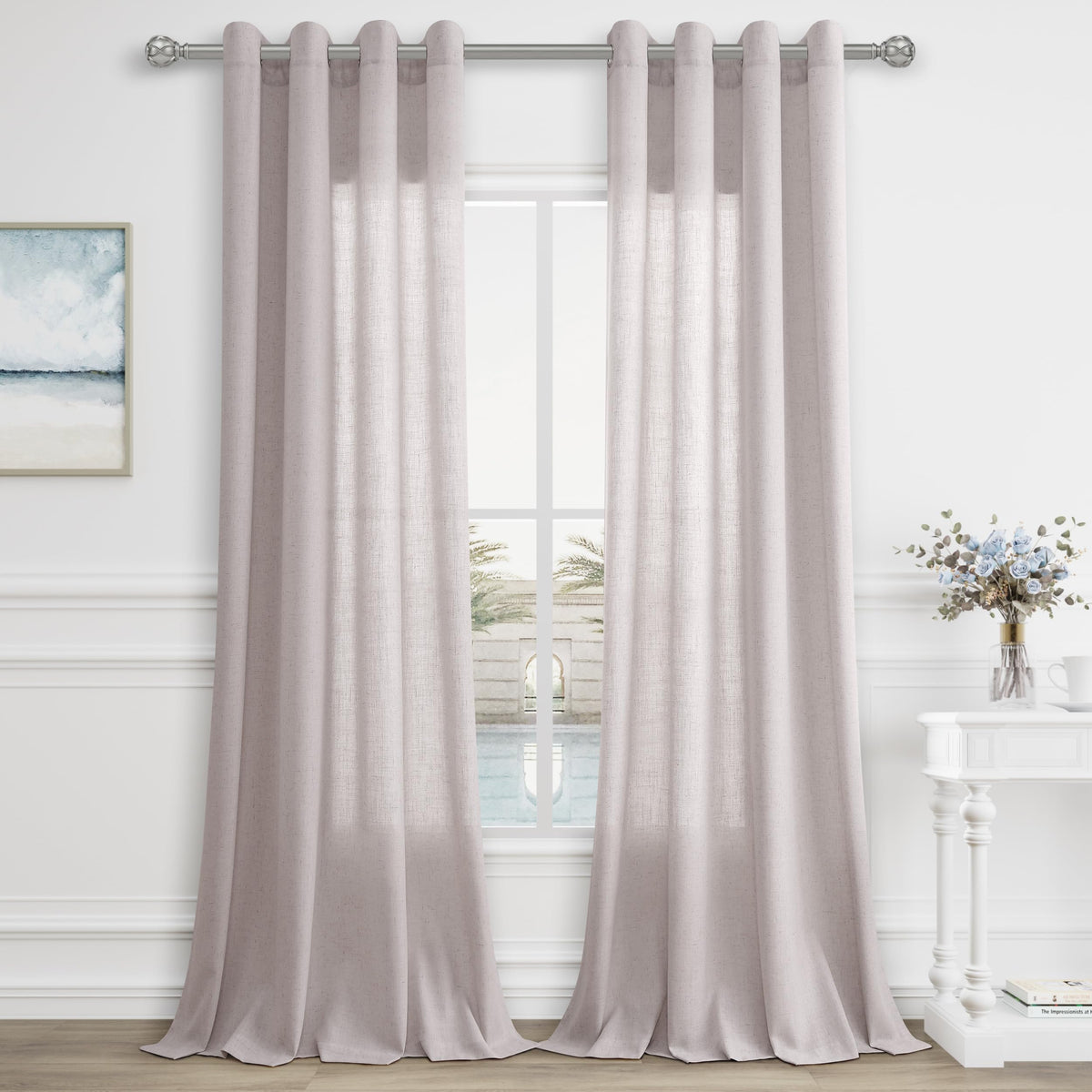 Aersas Champagne Linen Curtains 52x108in 2 Panels Grommet Light Filtering