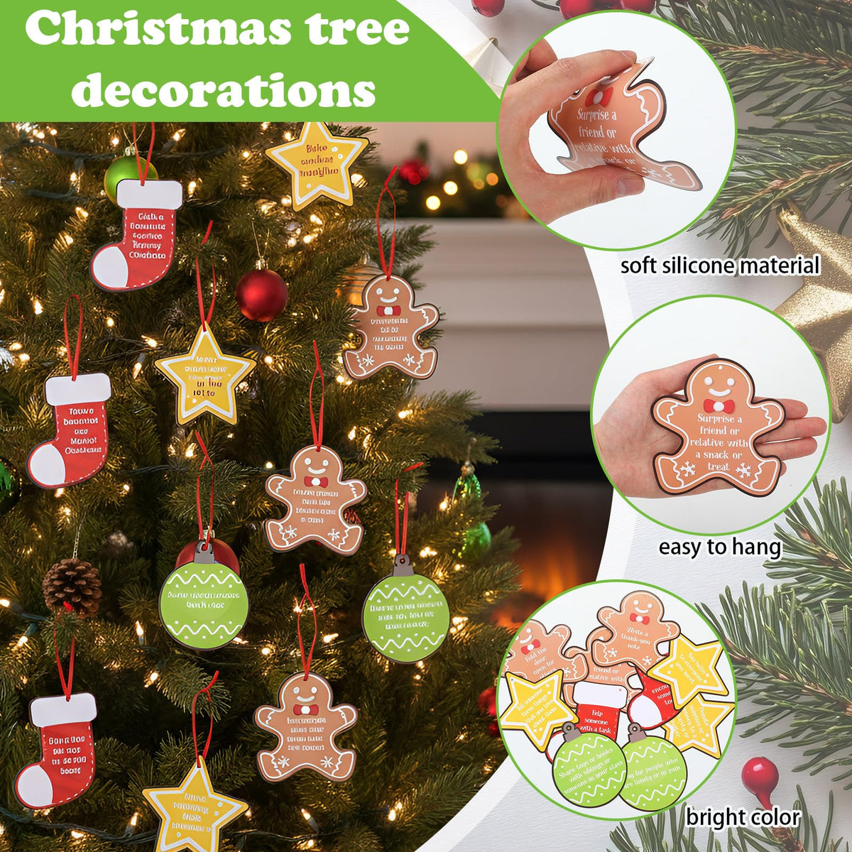 Soulchen 24 piezas de adornos de hombre de jengibre para árbol de Navidad con cuerdas rojas