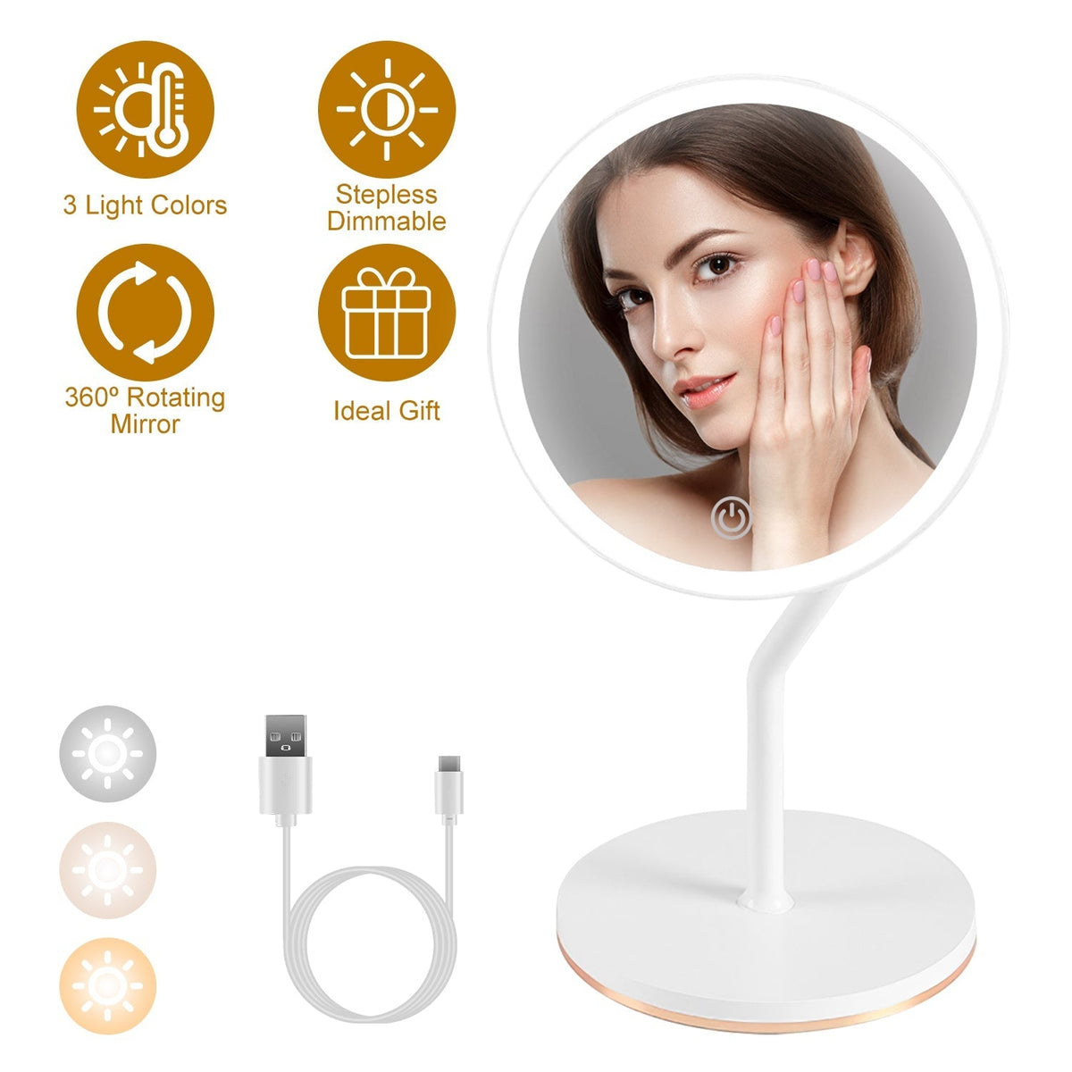 7.48In 5X Magnifying Lighted Makeup Mirror Dimmable Magnification Mirror With Lights Lighted Vanity Mirror with 3 Light Colors