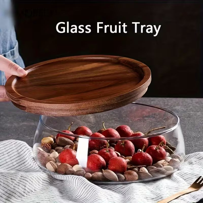 2-Piece Glass Candy Storage Box with Wooden Lid