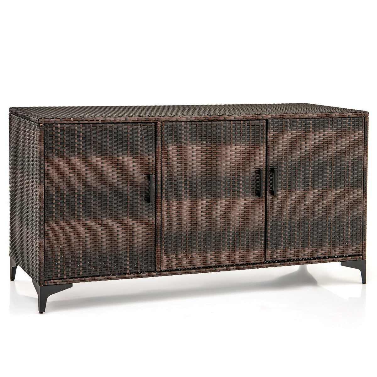 84 Gallon Patio Wicker Deck Box 3-Door PE Rattan Storage Container with Removable Shelves