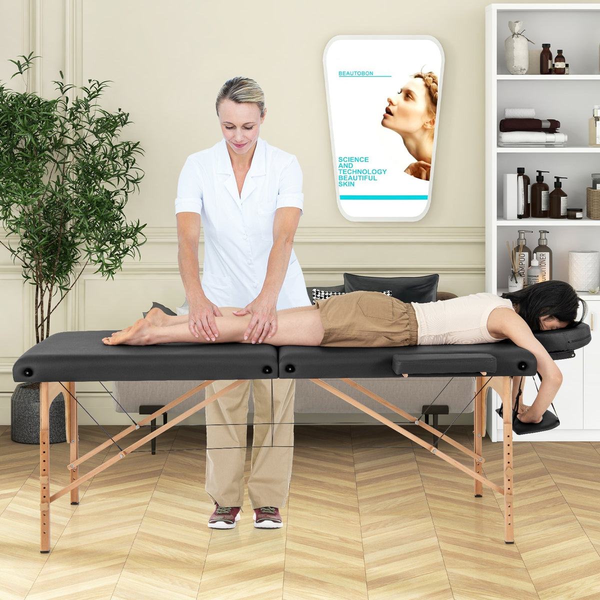 84 Inch Foldable Massage Table with Carrying Bag and Height Adjustable