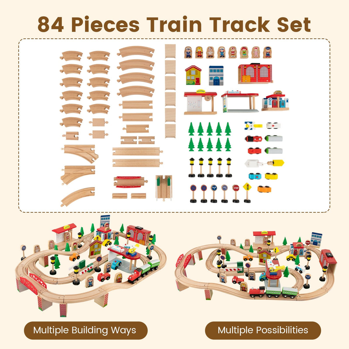 84-Piece Train and Building Block Table with Reversible Top and Creative Play Surface