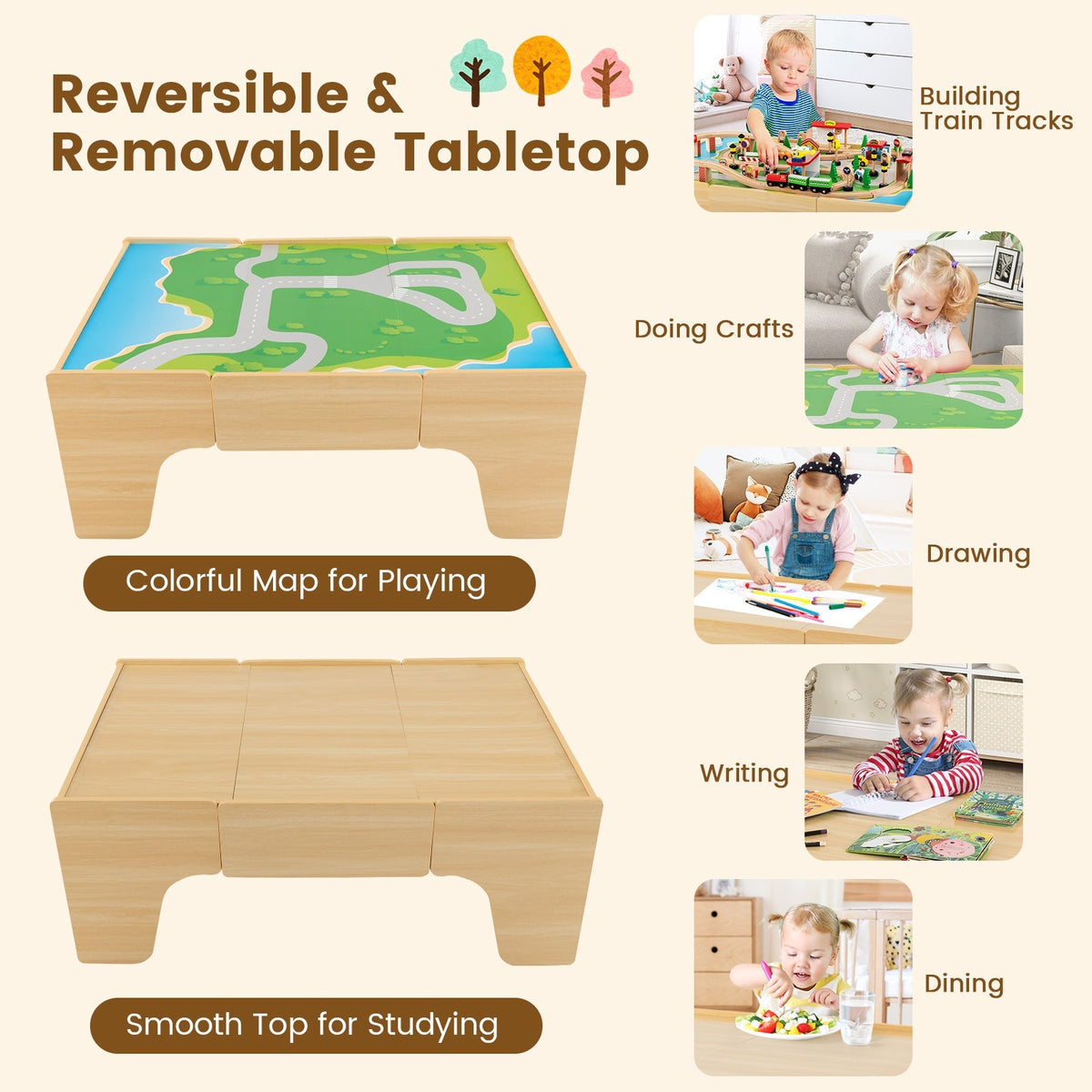 84-Piece Train and Building Block Table with Reversible Top and Creative Play Surface