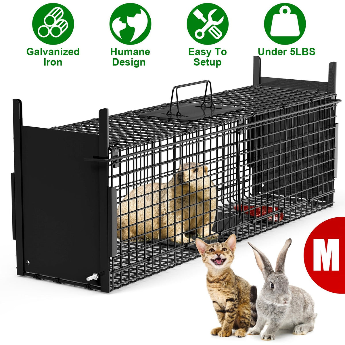 32in 2 Door Live Animal Cage Trap For Animals Under 12LBS Easy To Setup Humane Galvanized Iron Trap Cage For Rabbits Groundhogs Skunk Opossums Nutria