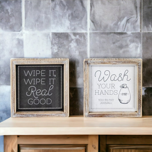 Double Sided Humorous Bathroom Sign Wipe It Real Good Reminder Wash Hands After Use