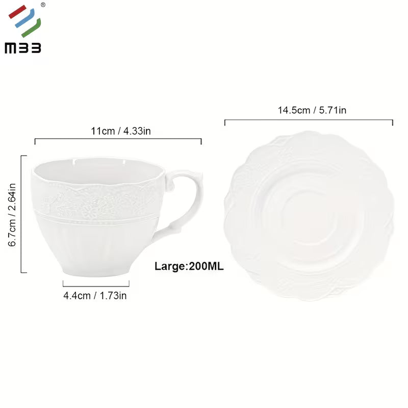 12-Piece Embossed New Bone China Coffee Cup and Saucer Set