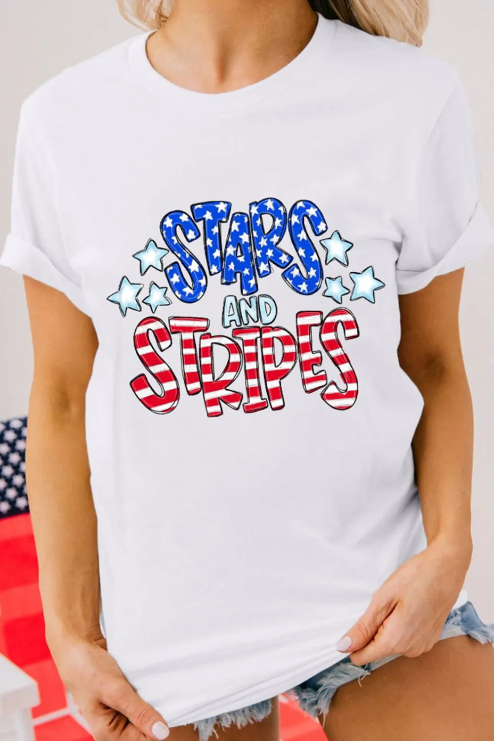 Stars and Stripes Round Neck Short Sleeve T Shirt
