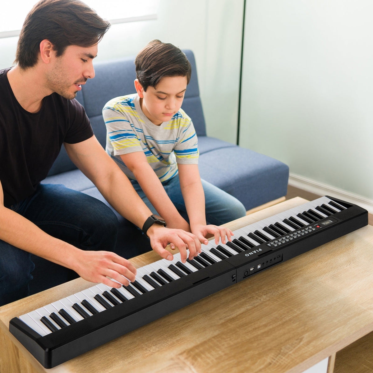 Piano eléctrico plegable de 88 teclas con MIDI inalámbrico y altavoces duales