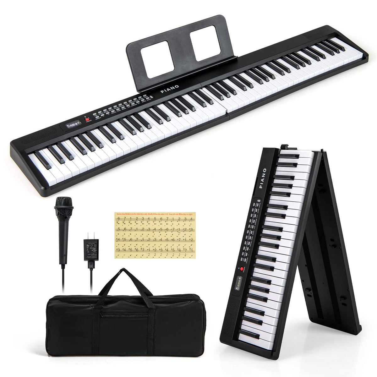 Piano eléctrico plegable de 88 teclas con MIDI inalámbrico y altavoces duales