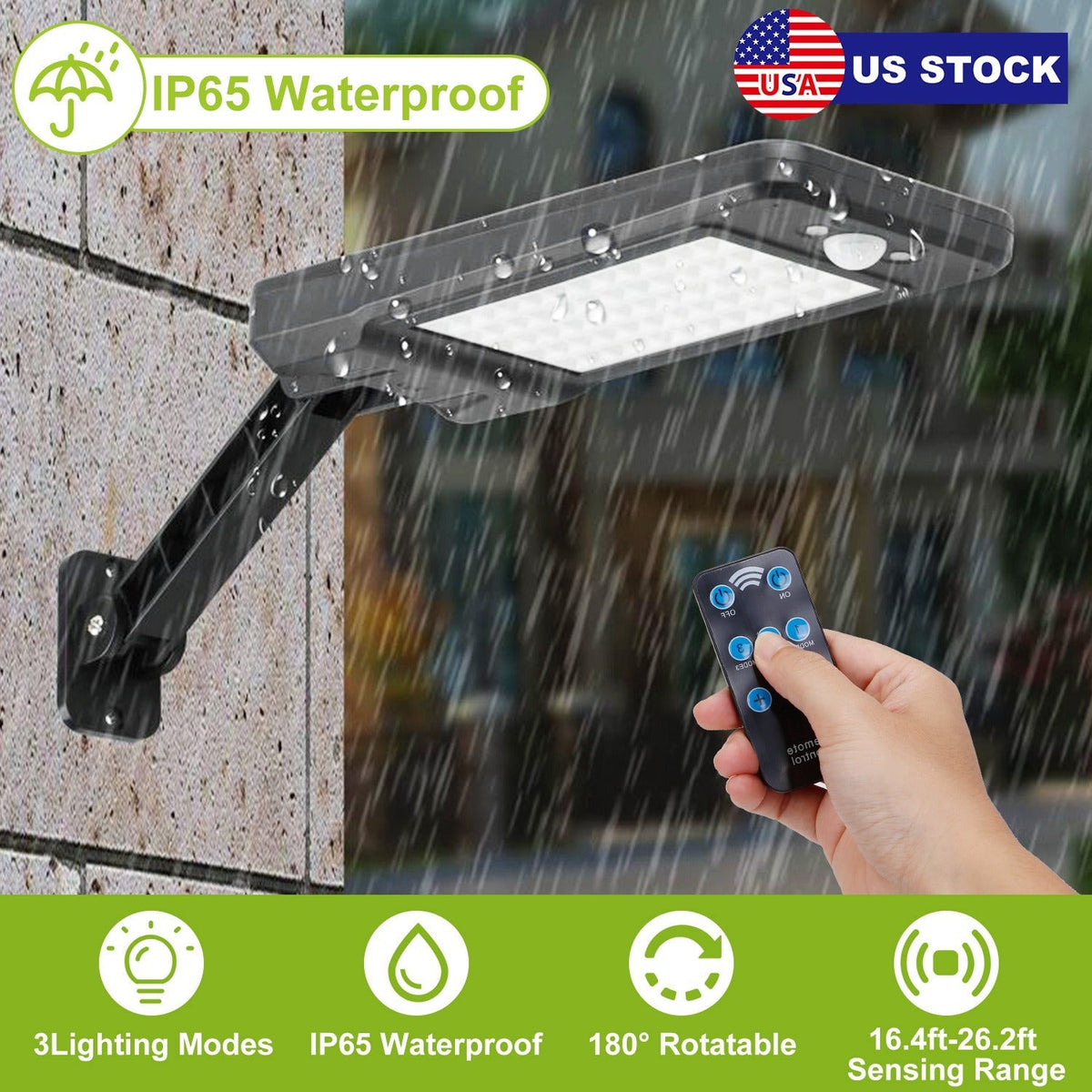 Solar Wall Light Outdoor 60LEDs PIR Motion Sensor Remote Control Wireless Lamps IP65 Waterproof Lighting for Garage Front Door Garden Pathway