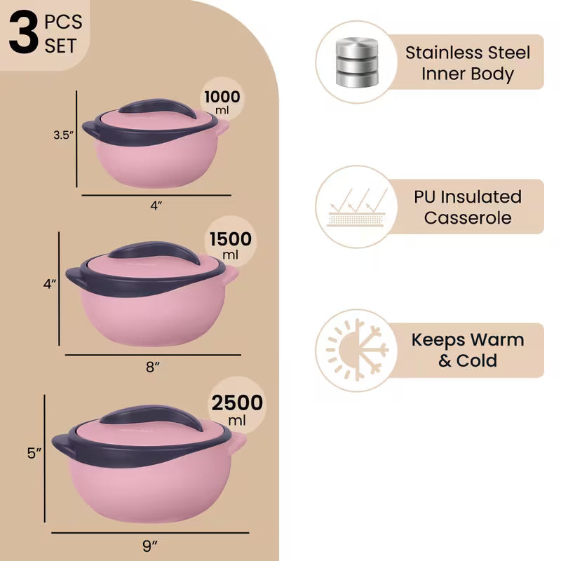 3-Piece Insulated Casserole Dish Set with Lids