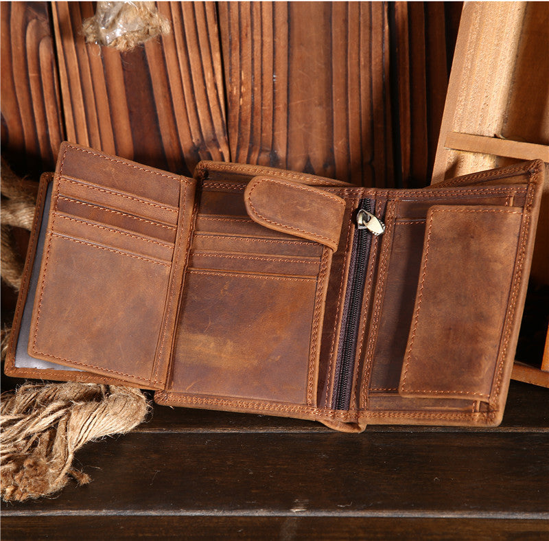 Men's Genuine Leather Retro Vertical Wallet