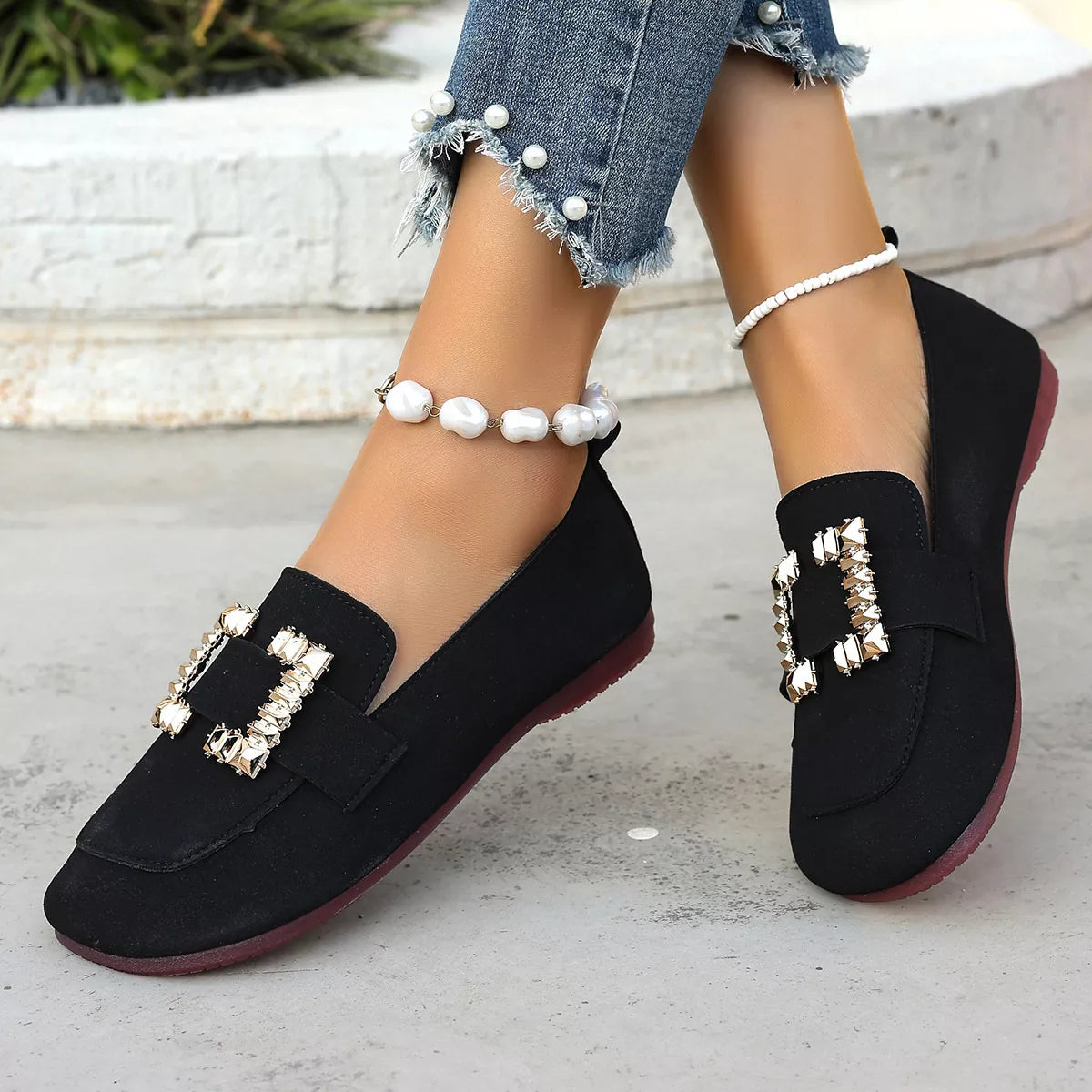 Decor Buckle Round Toe Slip-On