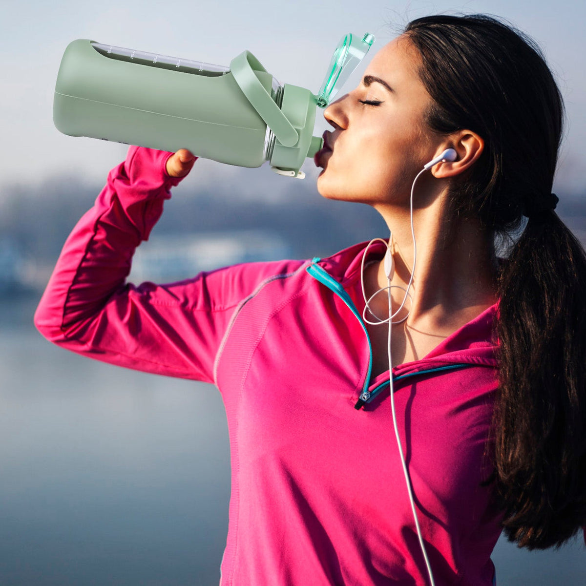34Oz Glass Water Bottle Sports Water Bottle Motivational Water Bottle Water Intake Tracker Bottle with Straw Time Marker Silicone Sleeve Handle for Gy