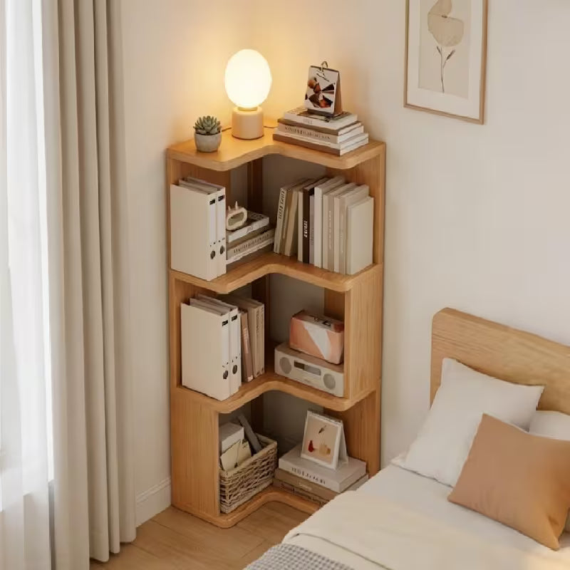 Solid Wood Corner Bookshelf with Open Shelves