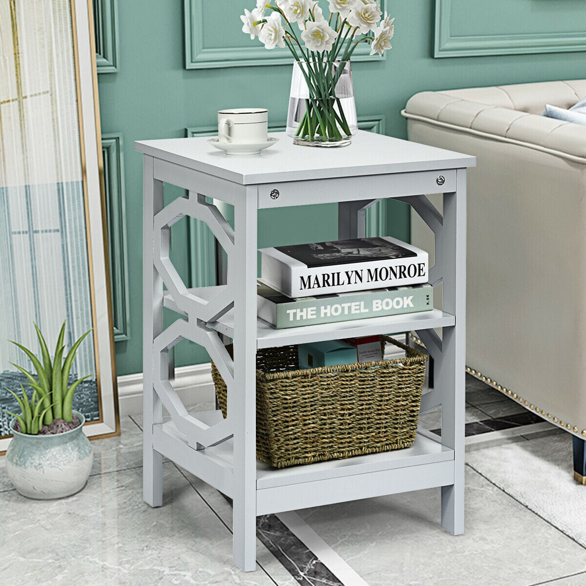 3-tier Nightstand Sofa Side End Accent Table-Black
