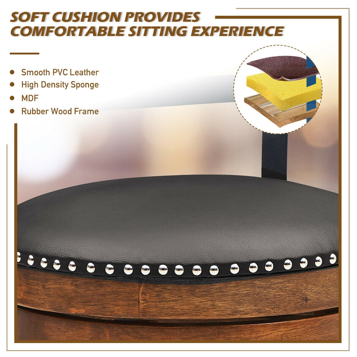 30.5 Inch 360-Degree Swivel Stools with Leather Padded Seat