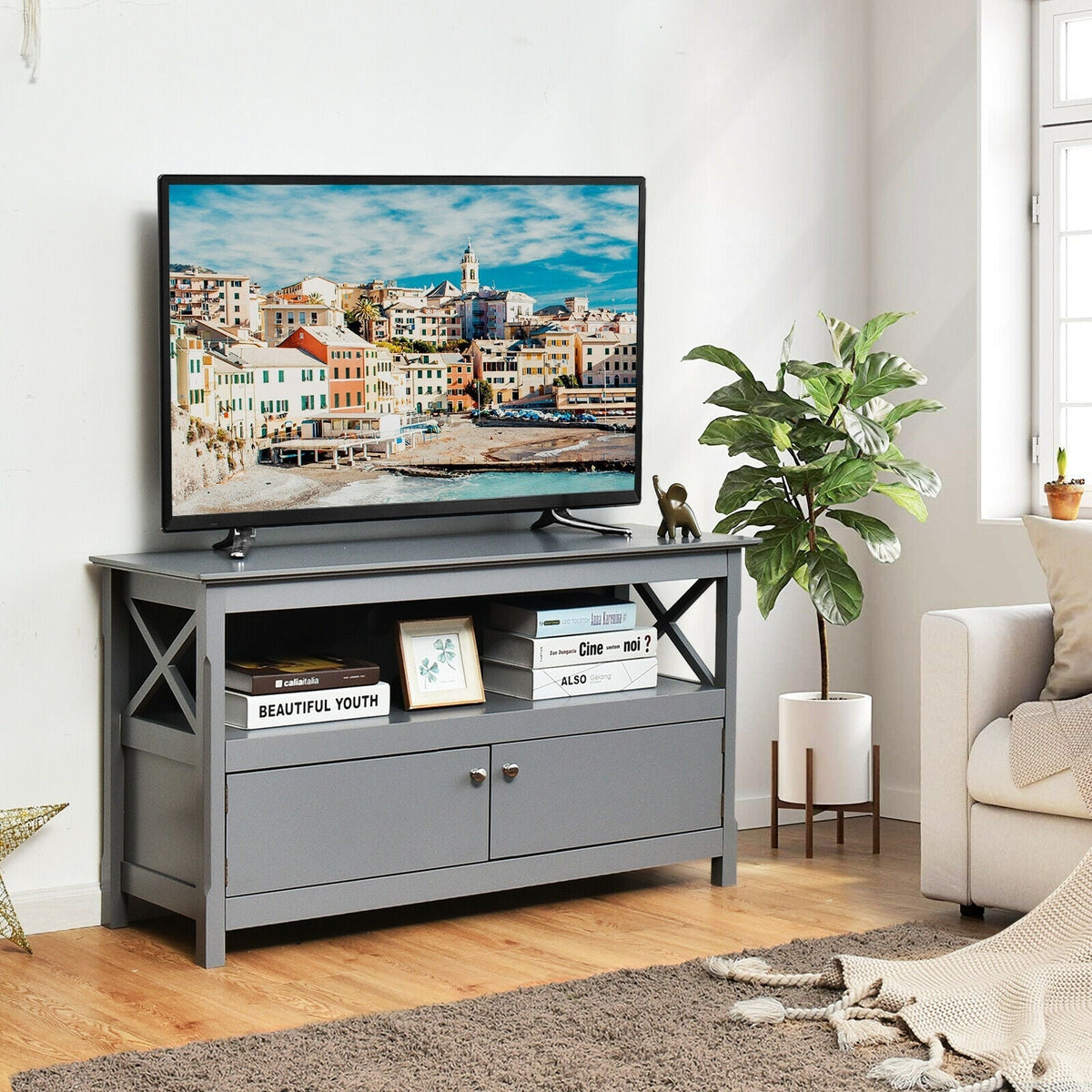 44 Inch Wooden Storage Cabinet TV Stand