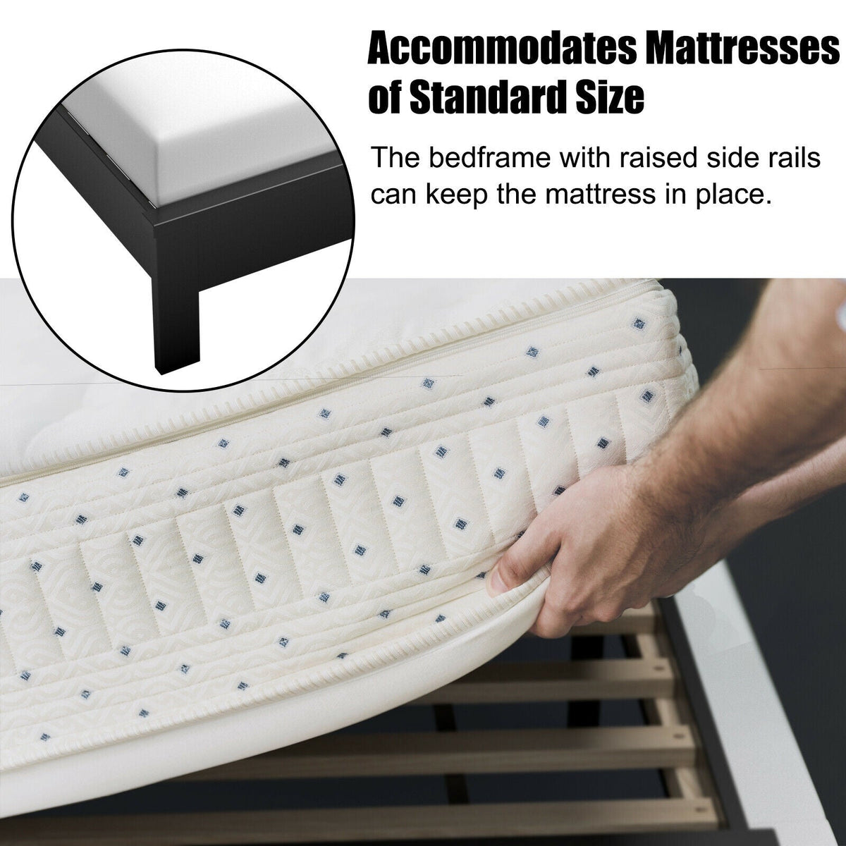Full Size Platform Slat Bed Frame with High Headboard