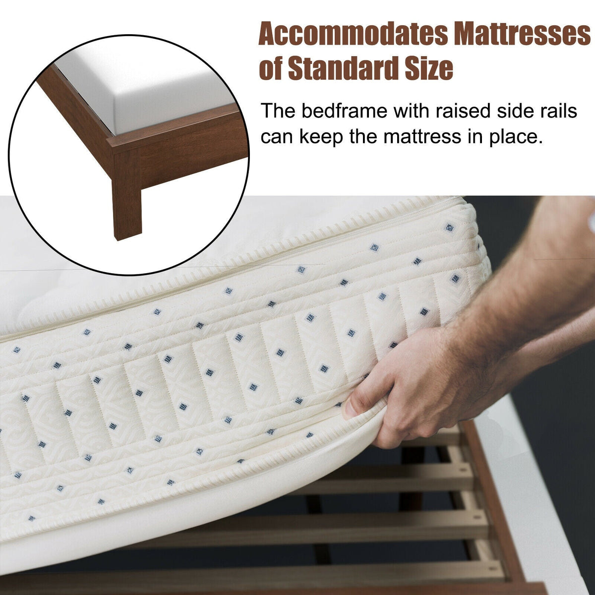 Full Size Platform Slat Bed Frame with High Headboard