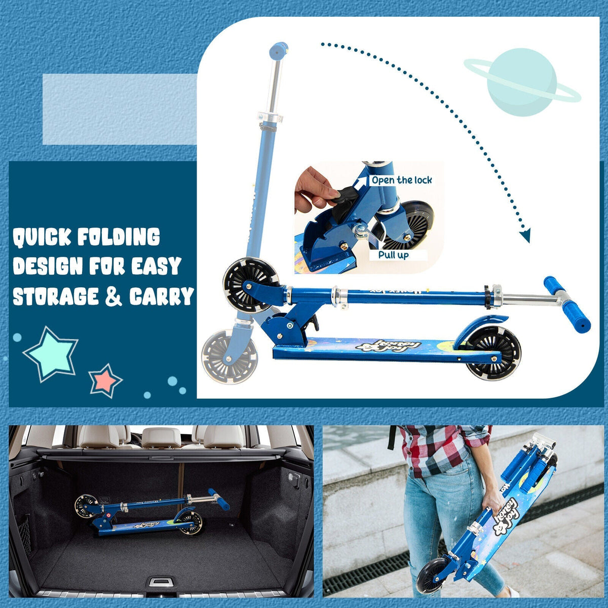 Folding Kick Scooter with 3 Adjustable Heights for Kids