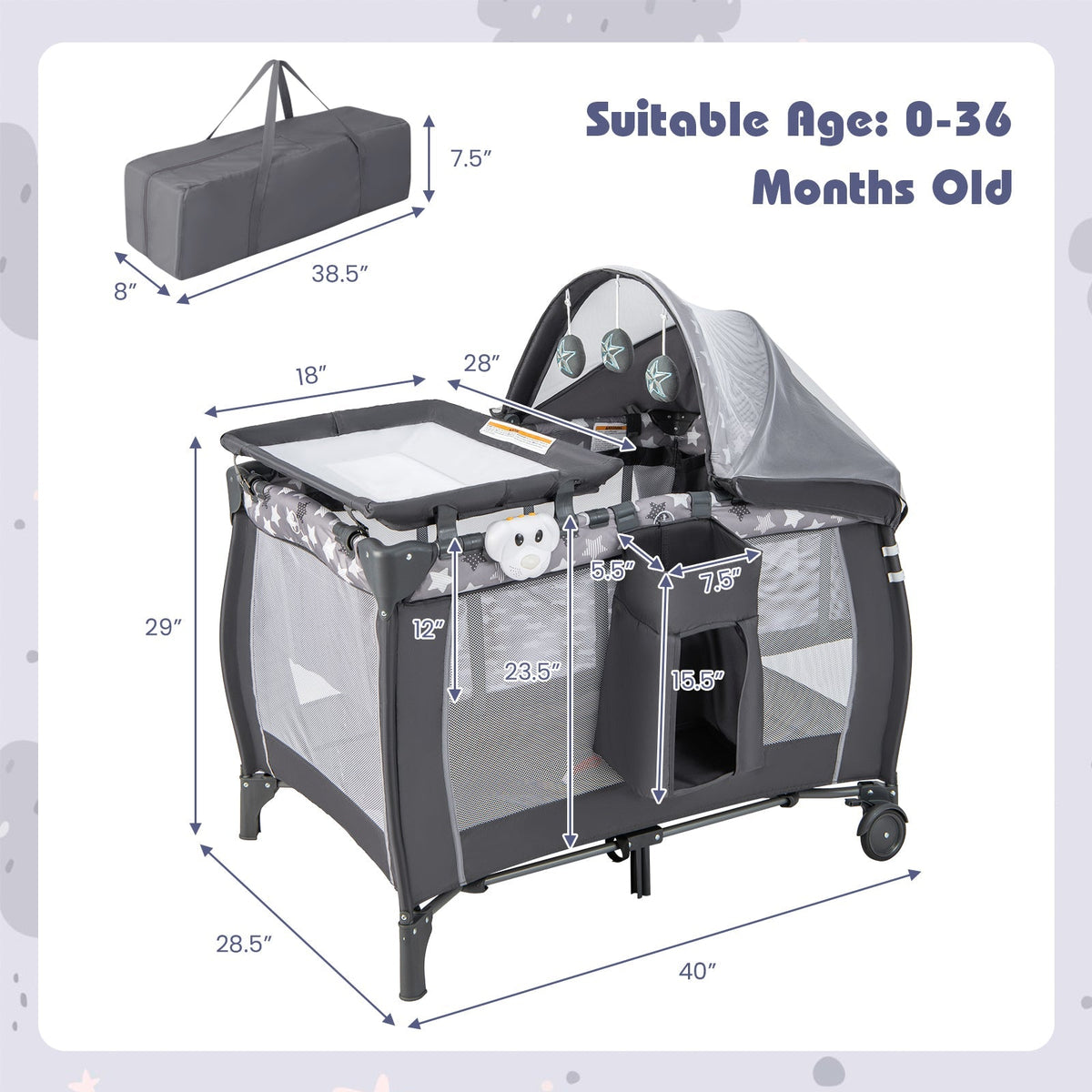 Portable Baby Nursery Center 4-in-1 Portable Travel Crib