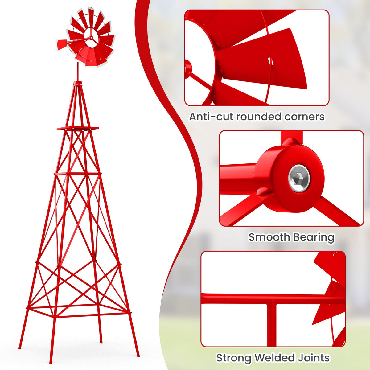 8 Feet Windmill Metal Ornamental Wind Wheel Weather Resistant