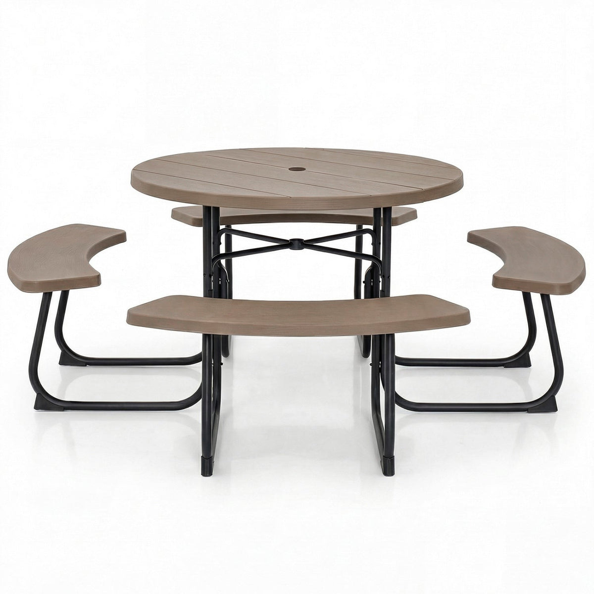 8-Person Outdoor Picnic Table and Bench Set with Umbrella Hole