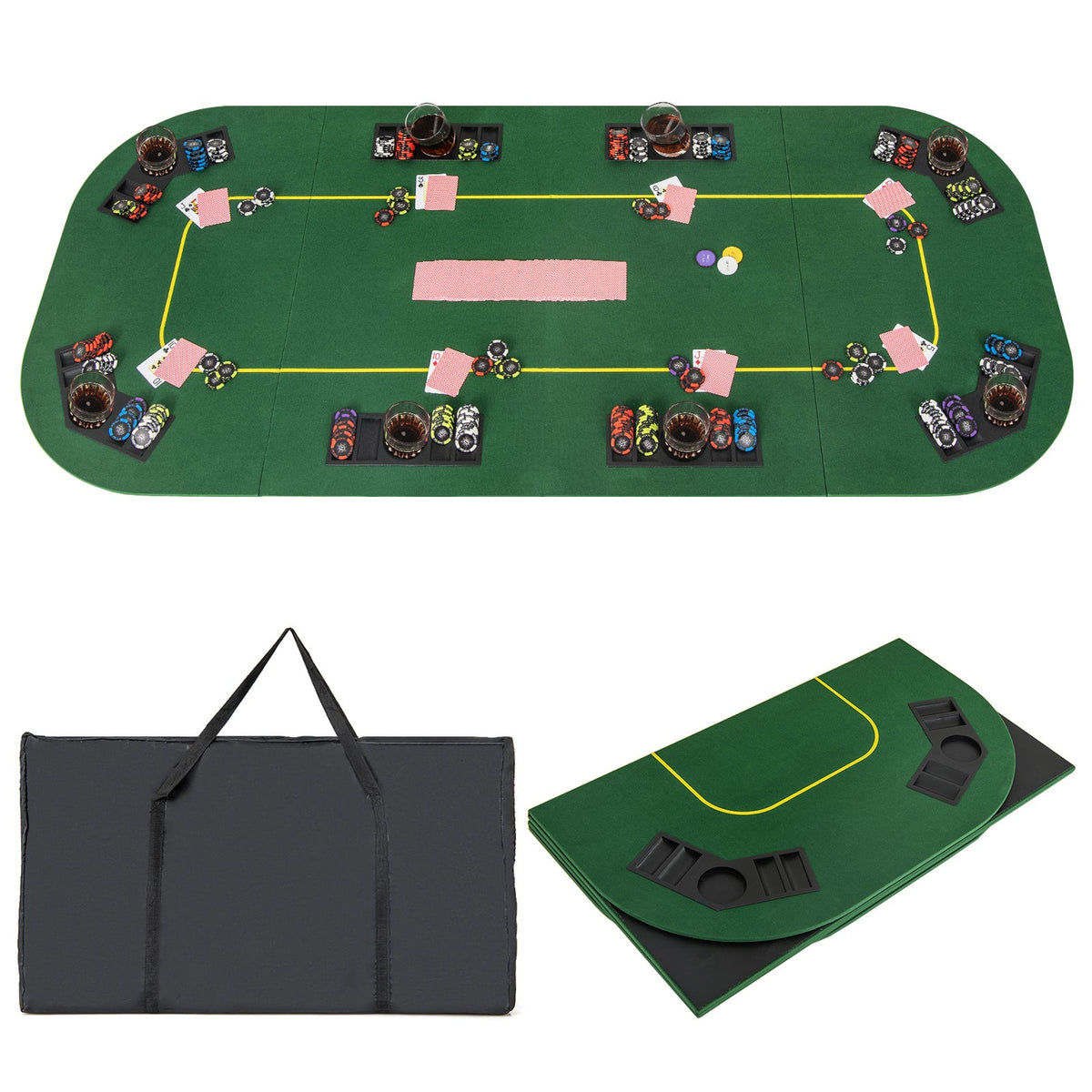 79 x 36 Inch 8-Player Foldable Poker Table Top with Carry Bag and Cup Holders