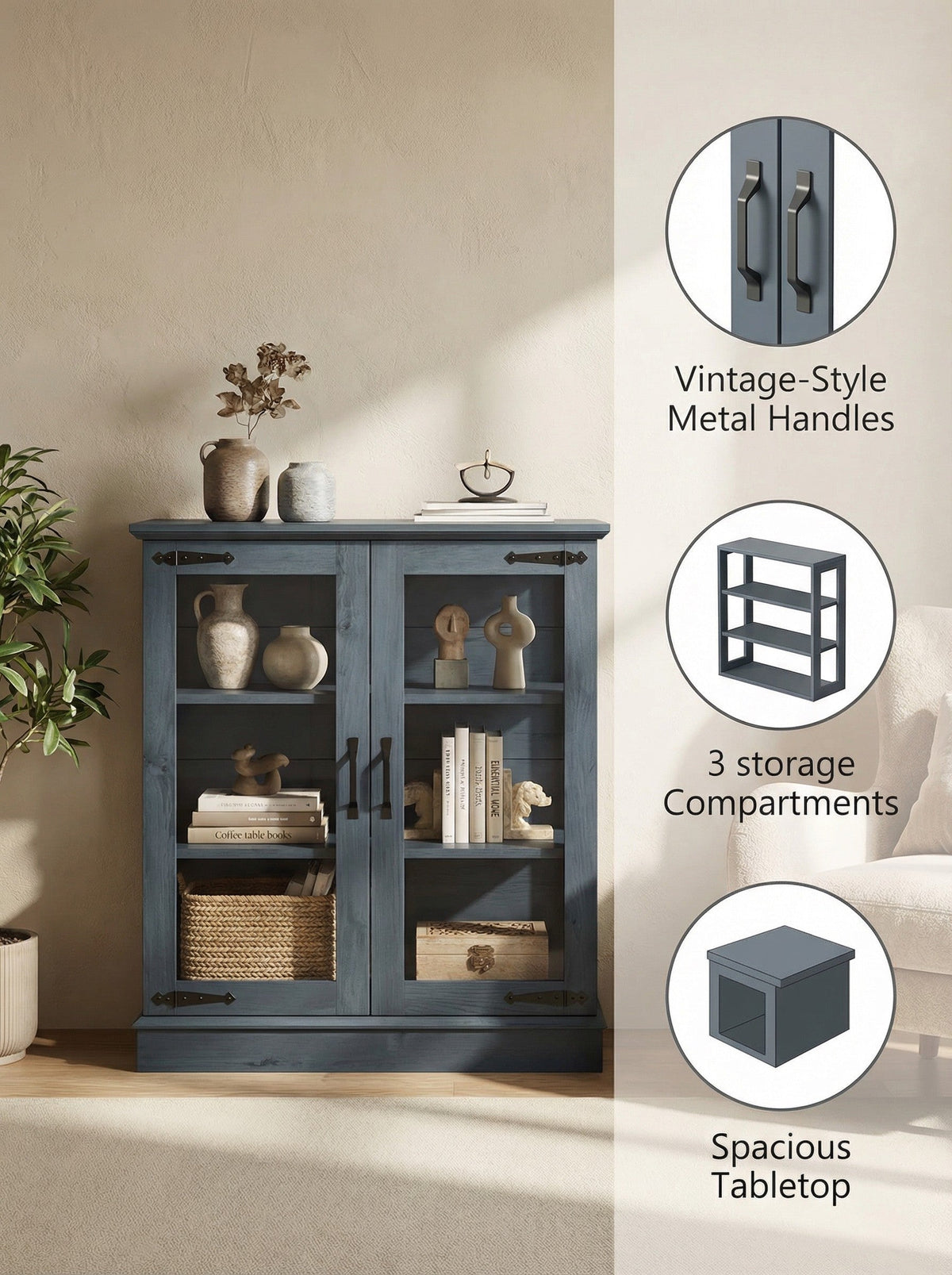 Armario moderno con puertas de cristal – 3 estilos | Estantes ajustables | Alacena de almacenaje compacta