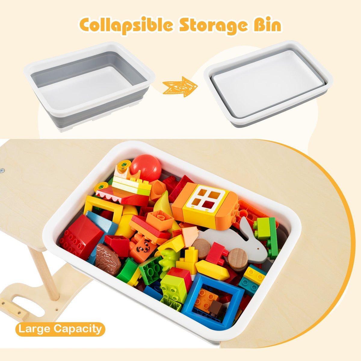 8 in 1 Climbing Arch Sensory Table for Kids with Collapsible Storage Bin for 3+ Years Old-Natural