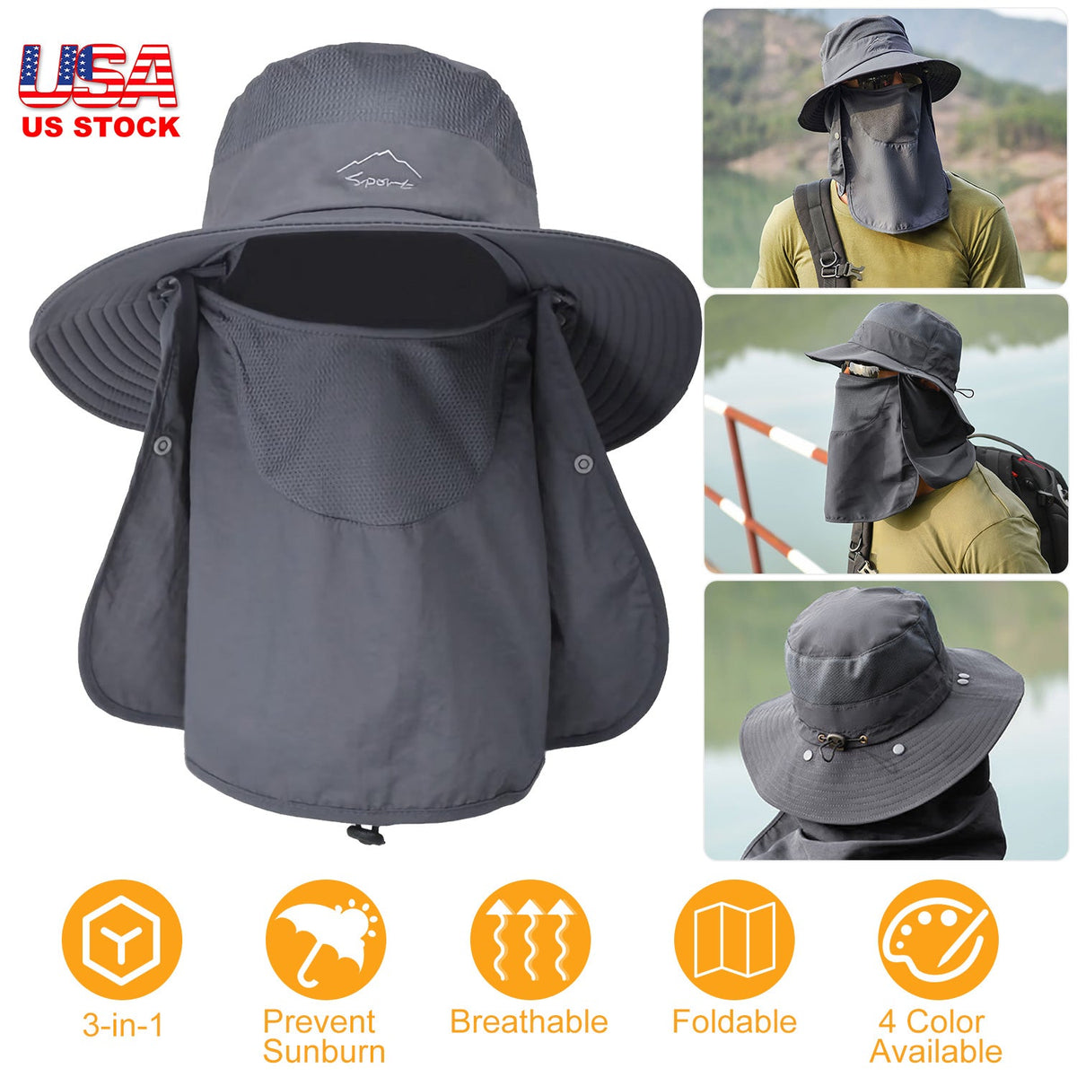 Fishing Bucket Hat Wide Brim Breathable Unisex Hat Sunlight-proof Removable Neck Face Fishing Cap For Fishing Hiking Traveling