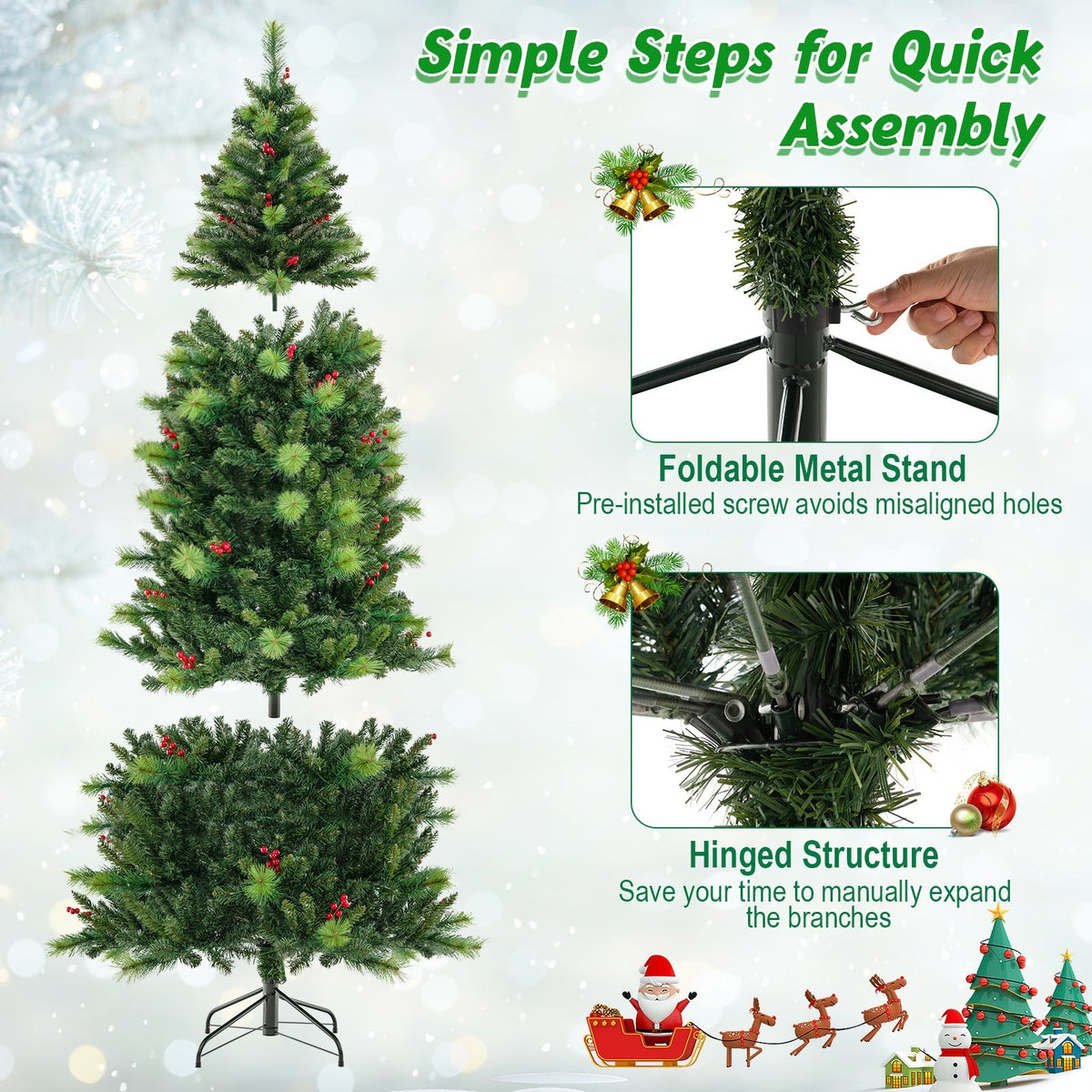 6/7/8 Feet Pre-Lit Artificial Christmas Tree with 300/400/500 LED Lights