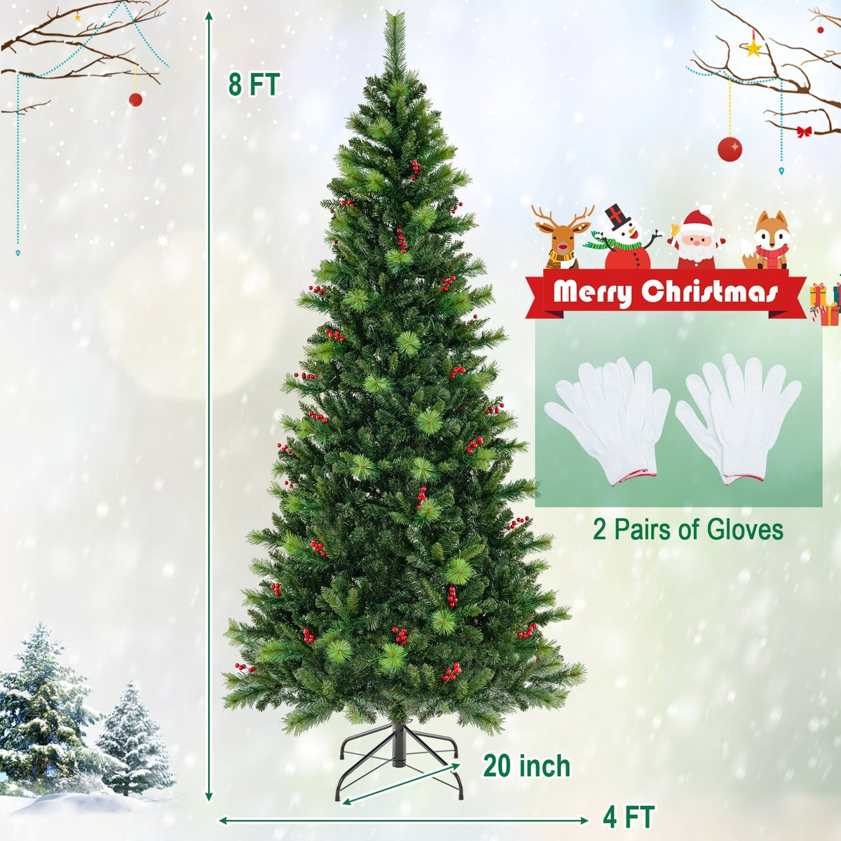 6/7/8 Feet Pre-Lit Artificial Christmas Tree with 300/400/500 LED Lights