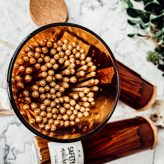 9 Inch Apothecary Matches Extra Large Safety in Amber Glass Jar With Cork Lid