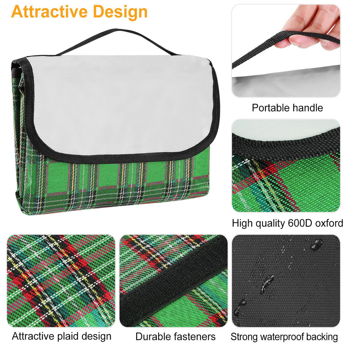 Manta de picnic impermeable de 60" x 78", alfombra plegable para acampar con correa, ideal para camping, senderismo, césped y viajes