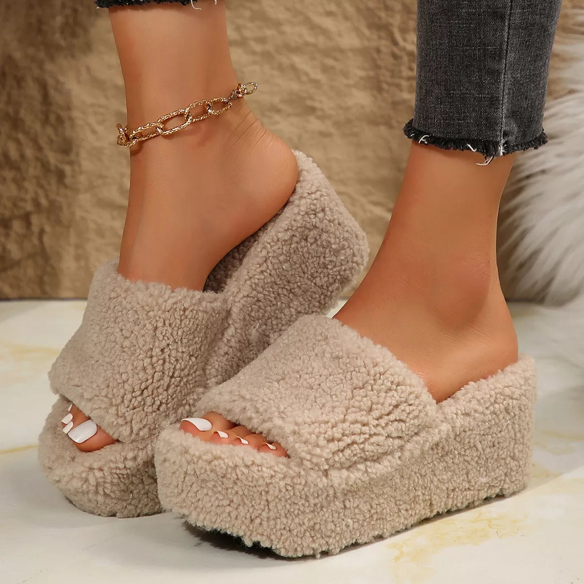 Open Toe Wedge Platform Slippers