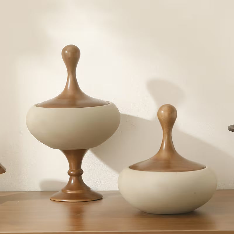 Ceramic Storage Jar with Solid Wood Lid
