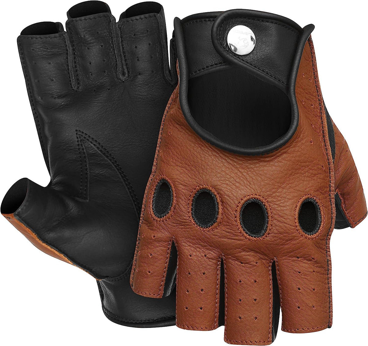 Leather Half-Finger Gloves - DEEP VOLT (Brown)