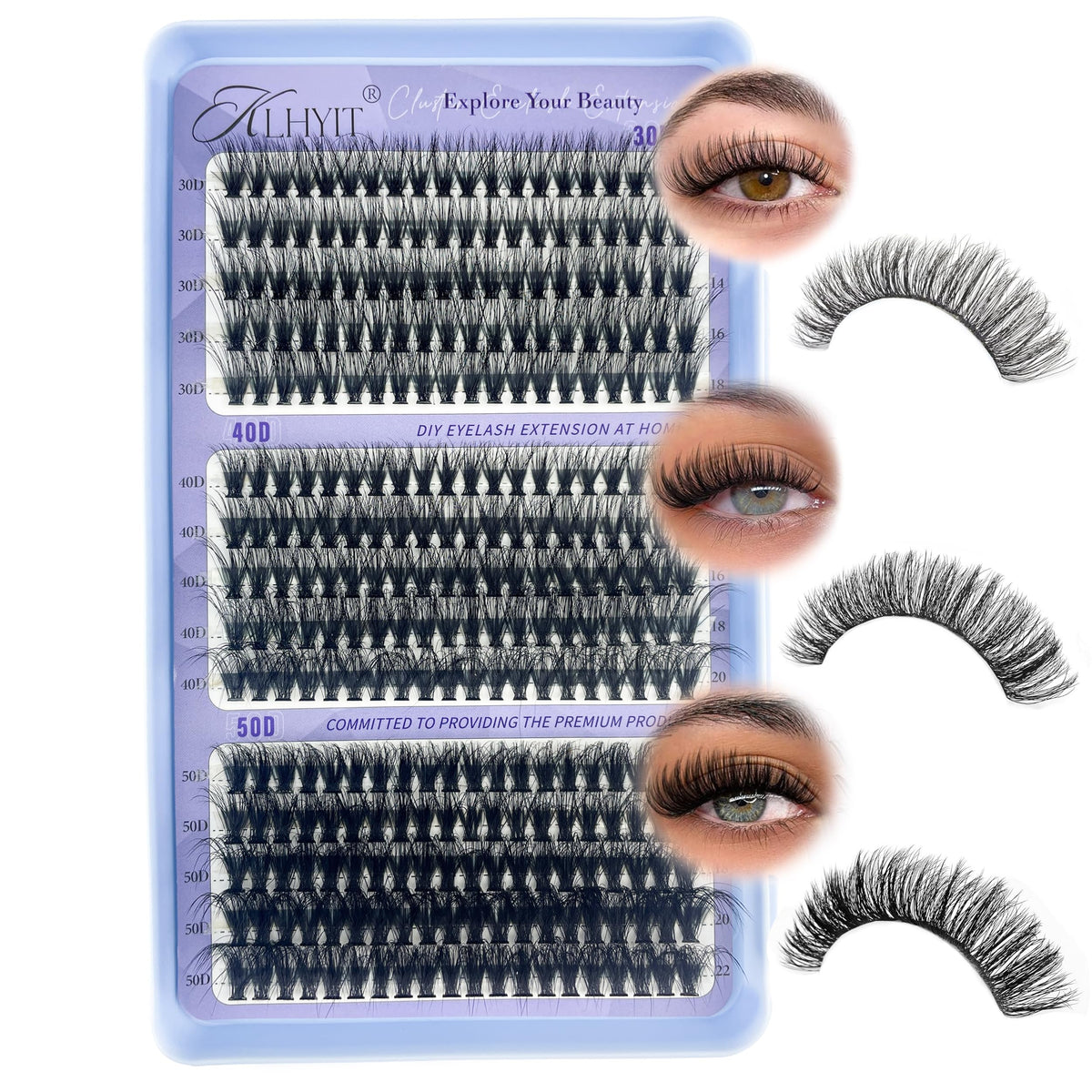 KLHYIT Racimos de pestañas Wispy 300 piezas 10-22mm mezcladas D C 30D-50D extensiones de pestañas