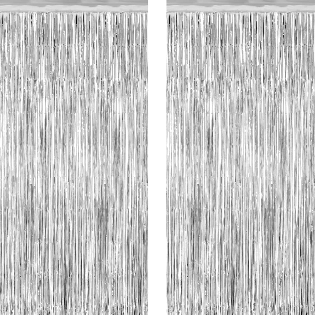 ZATAYE Paquete de 2 cortinas de flecos metálicos plateados de 3.28 x 7.05 pies para fondo de decoración